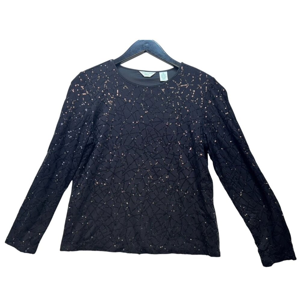 Laura Ashley Sequin Long Sleeve Top Petite PS Black